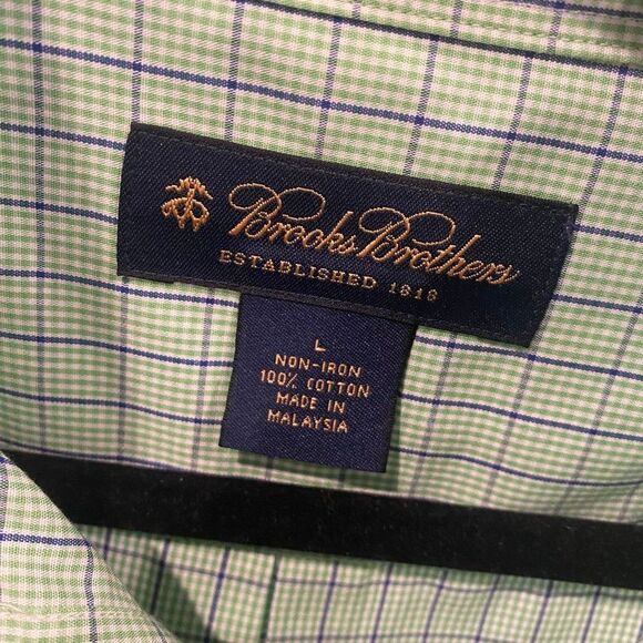Brooks Brothers 100% Cotton Green/Blue Check Non-Iron Button Up Shirt, Large - Picture 8 of 8